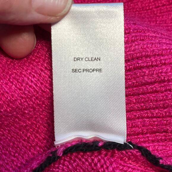 Elie Tahari Deep Fuchsia Pink & Black Stripe Mock Neck Sweater NWT Large - Picture 12 of 12